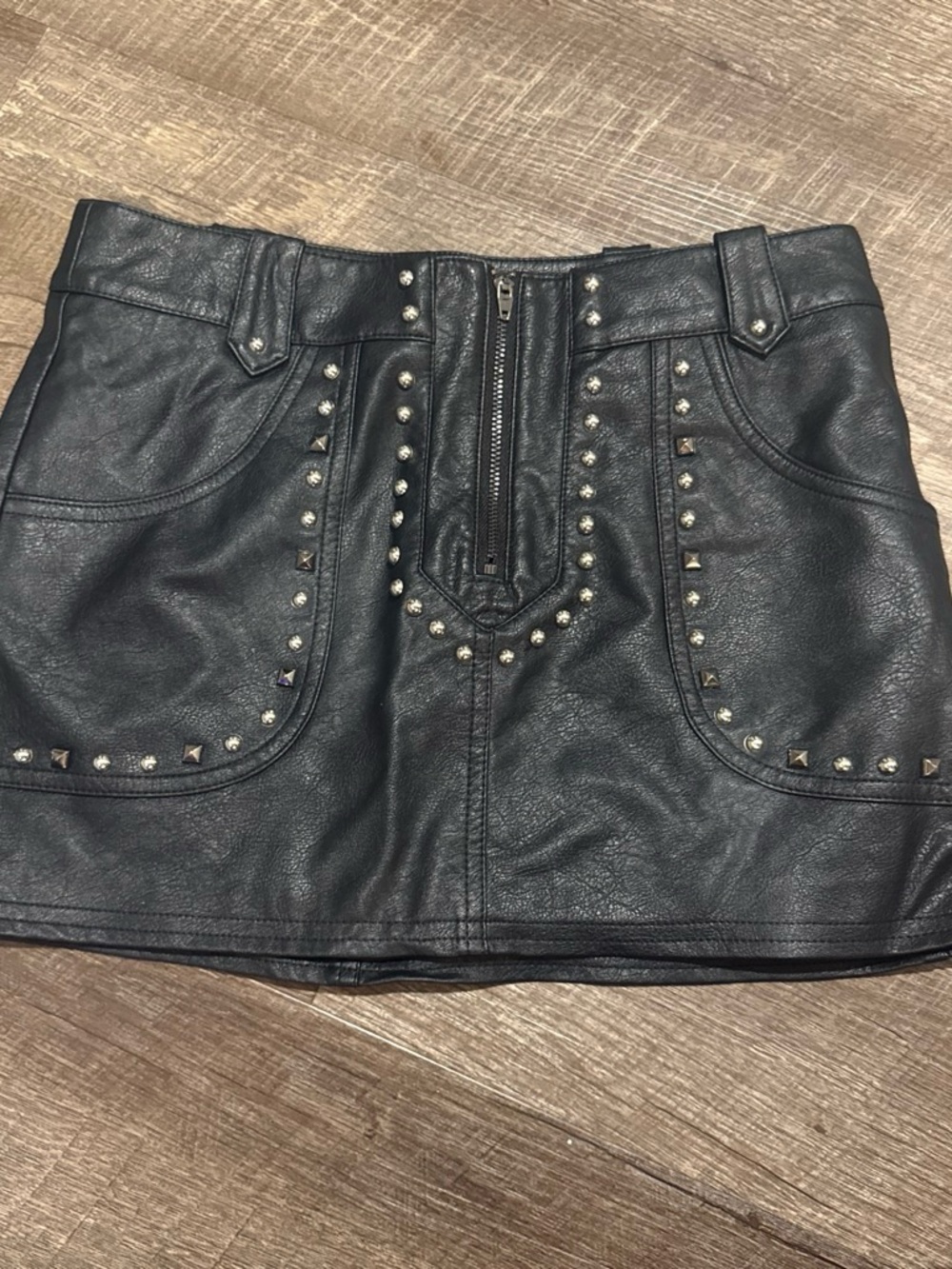 Urban Outfitters Black Faux Leather Studded Mini Skirt
